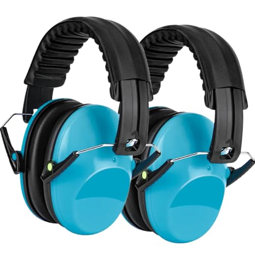 BlueFire Kids Ear Muffs Noise Protection, 27dB Hearing Protection Ear Muffs, 2 Pack Foldable Noise Reduction Earmuffs Kids Protective Earmuffs Ear Defenders for Sleeping, Studying, Shooting(Blue)
