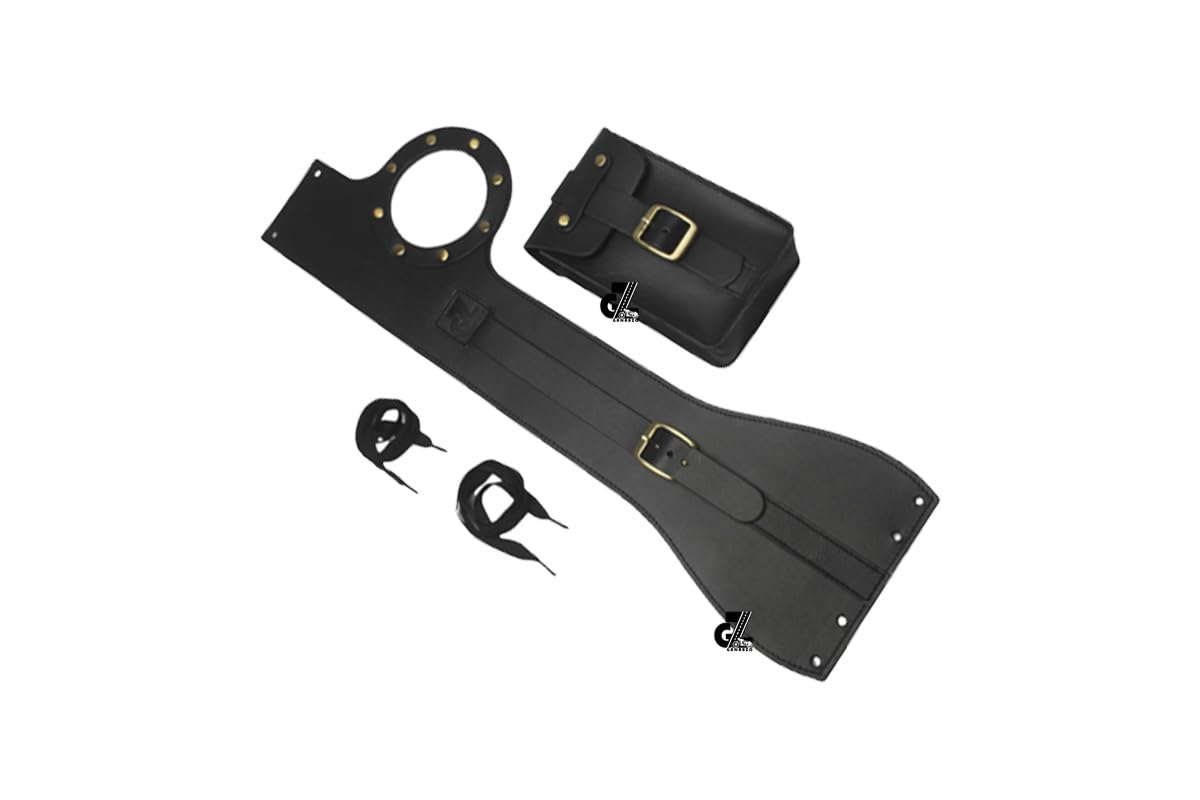 Genuine Leather Motorcycle Tank Strap with Pouch Compatible with Jawa FJ (Black)-image-44