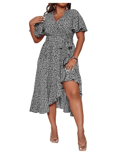 Image of Floerns Women's Plus Size Boho Flutter Short Sleeve Ruffle Hem A Line Midi Dress