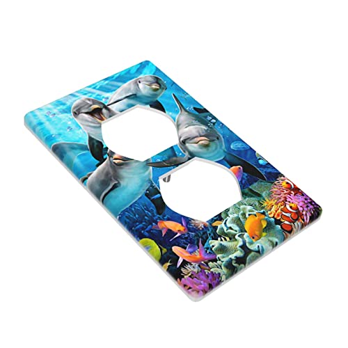 Ocean Dolphin Duplex Outlet Covers Decorate Switch Plate For Electrical Outlets Wall Plates Decorative Wallplate Plug Cover 4.5*2.76 Inch #TOP2