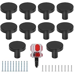 Armario Negro Cajones YoniYa 10 Piezas Pomos y Tiradores de Muebles Negro Pomo de cajón de 25 mm de Armario pomos de armario de cocina negros pomos redondos Perillas de Cajón con Tornillo para Puertas Armarios de Cocina