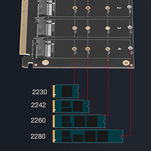 PCIE Expansion Card,M.2 NVME SSD to PCIE X16 Adapter Card 4 Port High Speed 4x32Gbps Soft Raid Card,with Individual LED Indicator,for Computers PC - Thumbnail 3
