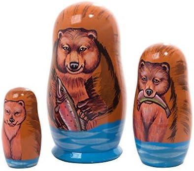 Miniatura 2 de Golden Cockerel Muñeca anidadora de oso Grizzly hecha en Rusia, 3 piezas3.5 pulgadas, también conocida como oso marrón grande Matryoshka
