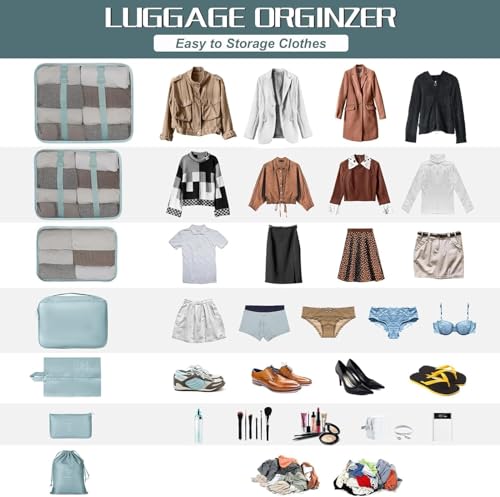 Image of 7pcs pouche Set Travel Organizer Packing Cubes Lightweight Travel Luggage Organizers with Laundry Bag or Toiletry Bag Laundry Organiser (7 PCS) (SKY BLUE)