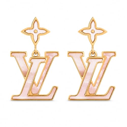 Monogram Drop Earrings for Women, Gold-Tone Mother-of-Pearl Dangle Earrings, Elegant Lightweight Statement Jewelry for Wedding, Party, Date and Daily Wear