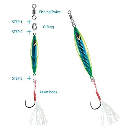 130Pcs Cast Jigs Assist Hook With Double Split Ring High Carbon Steel Single Jig Hooks Fishing Jigging Hooks For Saltwater Freshwater Fishing #TOP6