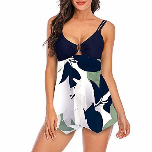 Ensemble Tankini 2 Pièces Maillot de Bain Tanga Taille Haute Ventre Plat Rembourré Jupette à Volants Imprimé Fleur Grande Taille Océan Plage Sport Natation Piscine