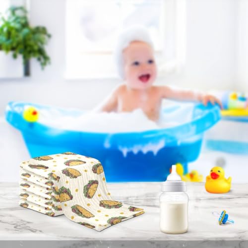 Image of vvfelixl Tacos with Lettuce Baby Burp Cloths Baby Muslin Washcloths for Boys Girls Cotton Babys Face Towel for Newborn Soft 11.8 X 11.8 in, 5 Pack