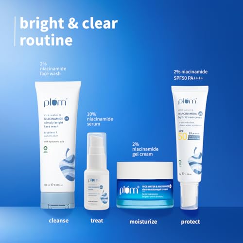 Image of Plum Niacinamide Brightening Skincare Routine Combo | Oil-Free Hydration, Oil Control & SPF 50 PA++++ Protection | Face Wash 100ml, Serum 15ml, Moisturiser 50g & Sunscreen 50g