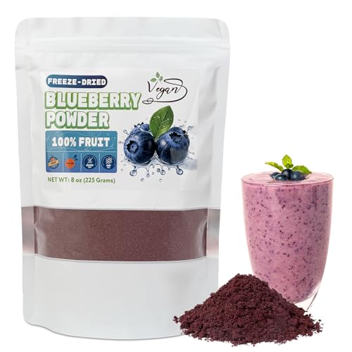Blueberry Powder - 8 oz Freeze Dried Wild Blueberries Powder, Natural Blueberry Powders for Baking, Smoothies, Shake, Drinks, Non-GMO, No Added Sugar & Additives