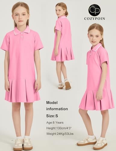 COZYPOIN Girls Polo Dress Short Sleeve Ruffle Pleated School Uniform Summer Casual Active Dropwaist Dresses(Pink-M)2