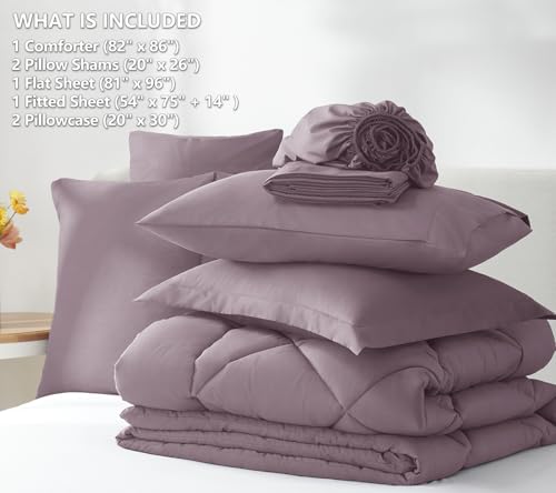 image for CozyLux Full Size Comforter Sets Dusty Purple - 7 Pieces Bed in a Bag 
