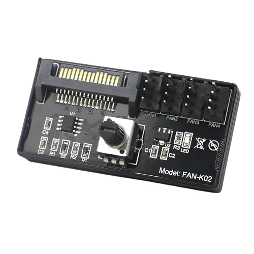 4 Pin 12V PWM Fan Speed Controller with Supports 4 Fans, PC Fan Adapter Hub by SATA Powered, Max