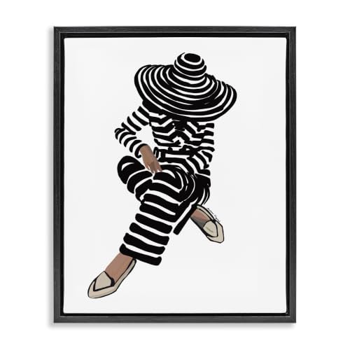 Striped Woman Sitting Fashion, 25 x 31 Inch Canvas in Floater Frame