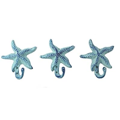Starfish Cast Iron Wall Hooks Antique Blue - Set of 3 for Coats, Aprons, Hats, Towels, Pot Holders, More 4151dIC7MEL. SS400