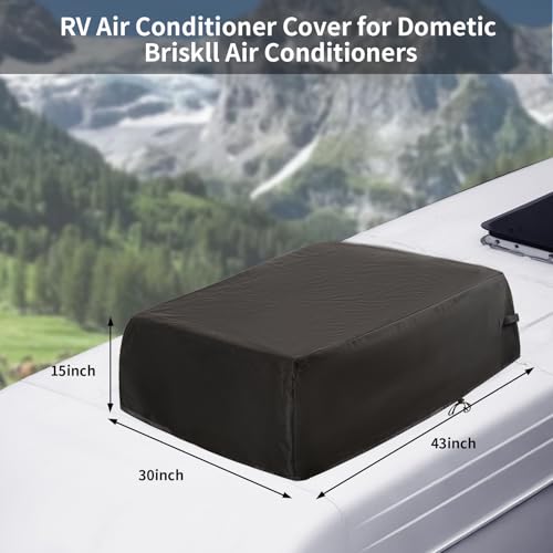 RV Air Conditioner Cover,RV AC Cover,Travel Camper Top Roof Trailer Cap Outside Folding Waterproof Dust Protection Replacement 600D Oxford Covers(43\"L x 30\"W x 15\"H Black)