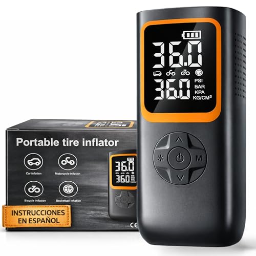 Compresor aire portatil coche, Batería 6000mAh y Conexión 12V, 150 PSI 10,3 BAR, Inflador ruedas coche con luz LED y power bank, Hinchador ruedas coche Ideal para emergencias, viajes y mantenimiento.