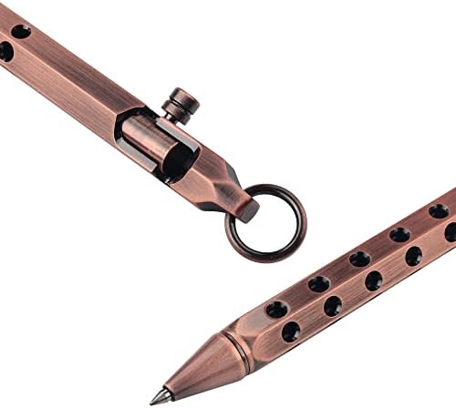 SMOOTHERPRO Solid Brass Bolt Action Ballpoint Pen Compatible with Pilot G2 Refill Hexagonal Six Edge Hollow Out Grip for Pocket EDC Color Retro Red Copper (SE303)
