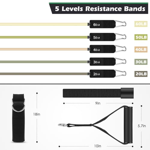 Image of WHATAFIT Resistance Bands, Exercise Bands, Workout Bands with Handles, Door Anchor and Ankle Straps, 5 Resistance Levels Fitness Bands for Strength Training, Physical Therapy, and Home Gym Equipment