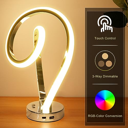 Allesin Modern Spiral Table Lamps With Usb & Type-C Port, Touch Dimmable Led Bedside Lamp, Nightstand Lamp With 10 Light Modes, Unique Lamps For Living Room Office Bedroom, Cool Lamps For Ideal Gift #TOP3