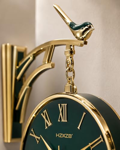 Image of Prakal Home Decor Double Sided Round Wall Mount Station Clocks Watchs Double Face Wall Clock Vintage Retro Metal Frame Glass Dial Cover (W5-Green)