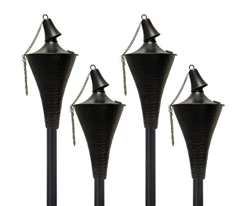 Get Discount 70% Price Legends Direct Set of 4, Oahu Premium Metal Outdoor Torches for Patio, Lawn and Garden - Tiki Style Metal Torch/w Snuffer, Fiberglass Wick & Large 16oz Oil Lamp - 53" Tall (Hammered Black)