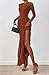 BTFBM Women's Maxi Dresses Fall 2025 Long Sleeve Ruched Bodycon Solid Ruffle Mermaid Cocktail Wedding Guest Dress(Caramel,XX-Large)