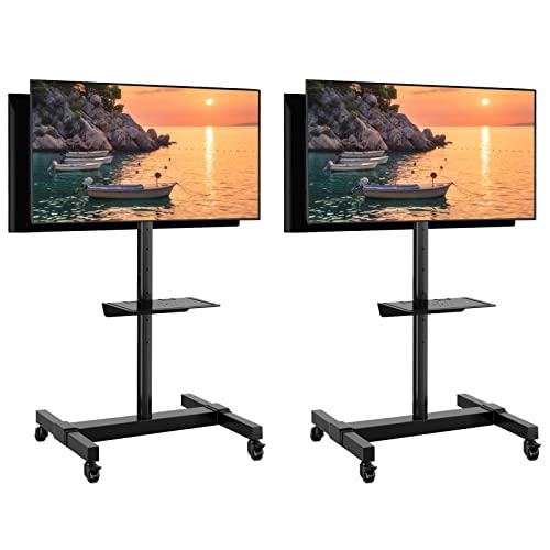TVON Mobile Dual TV Stand for Four 32-65 Inch Plasma LCD LED Smart Flat Panel Curved TV Monitor Screens, Rolling Cart with Wheels, Tilt TV Mount Floor Stand, Hold up to 132 lbs