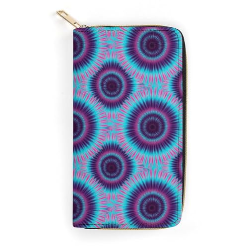 Leather Wallets for Men Women, Slim Credit Card Holder Compartment, Multi-Layer Inner Zip Color Tie Dye Wallet