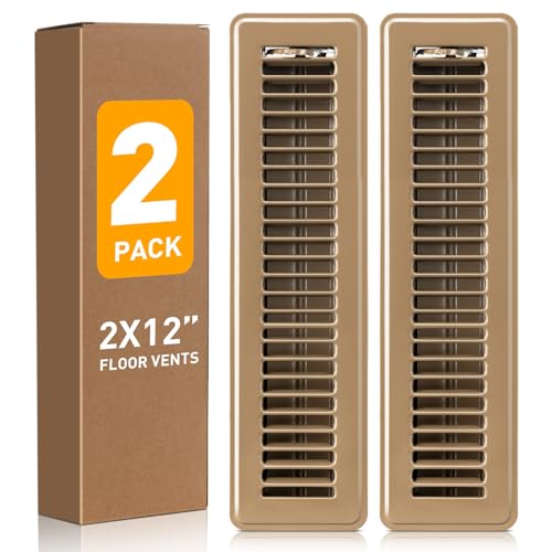 Floor Register 2x12 Inch Brown, Floor Vent Covers for Home Floor, Sidewall, Design with Adjustable Air Supply Lever Air Vent Deflectors, 2 Pack by VE NI SCC - Used condition - US$15.45