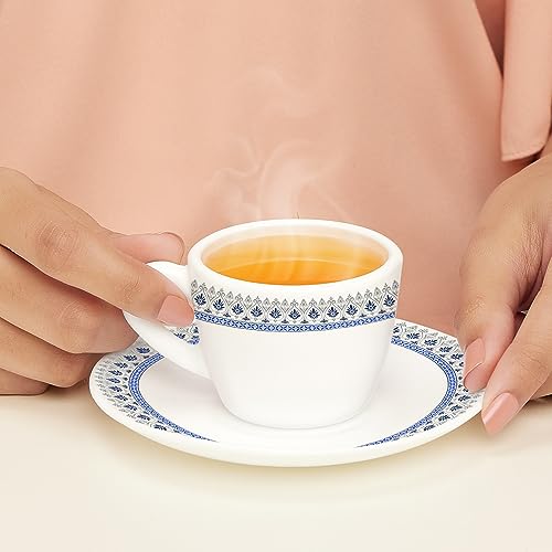Image of Larah by BOROSIL Ocean Opalware Cup and Saucer Set of 12 pcs | Tea /Coffee Cups 90 ml | Microwave & Dishwasher Safe | Bone-Ash Free | Crockery Set Ideal for Daily Use & Gifting, White
