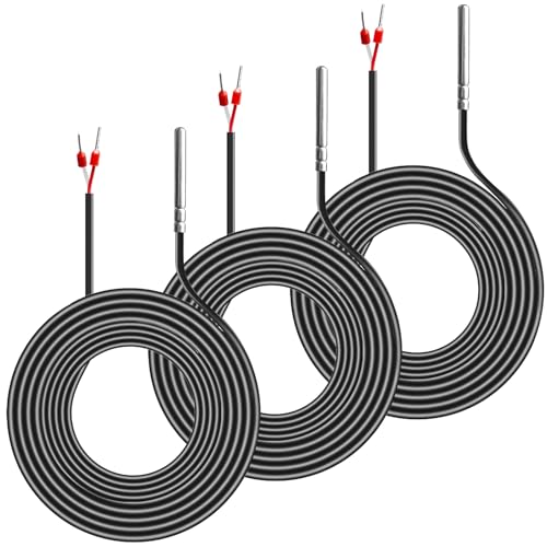 3 Stück PT1000 Temperatursensor Wasserdicht Temperaturfühler mit PVC 3Meter Waterproof Temperaturfühler Edelstahl Temperatursensor PVC Leitung für Industrie und Smart Home Anwendungen Schwarz