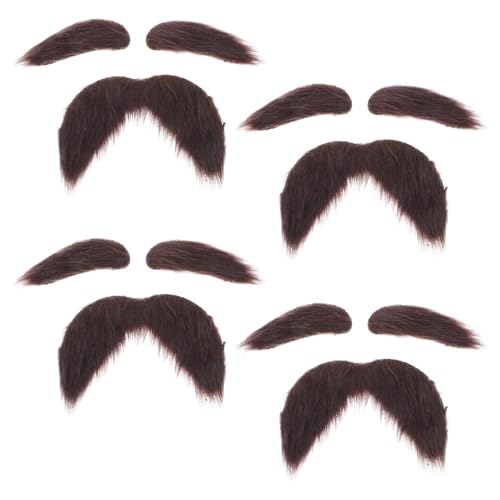 LUOZZY 3sets Realistic Fake Beard and Eyebrows Set Funny Costume Prop Brown for Halloween Party Cosplay Theater