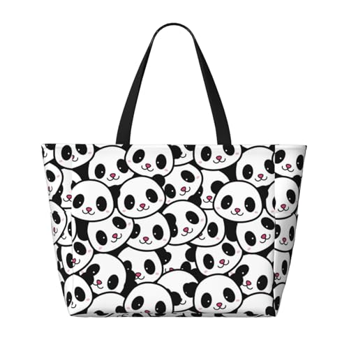 Cute Panda Face Print Large Beach Tote Bag for Women Extra Large Capacity Sandproof Waterproof Pool Bag Suitable for Swimming Pool Gym Groceries Travel2
