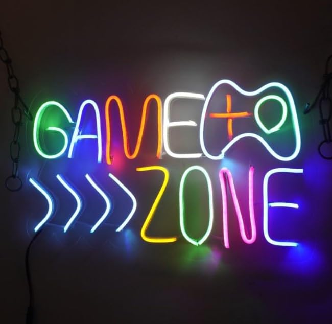 Image of Social Point Game Zone Neon Sign, Multicolour, 18x12 Inch, LED Wall Hanging Light for Gaming Room Decor