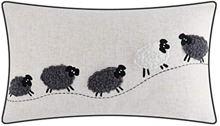 JWH Sheep Throw Pillow Cover Decorative Rectangle Cushion Cover Applique Accent Pillow Case Handmade Pillowcase Bed Couch Bedroom 12x20 Inch Beige Black