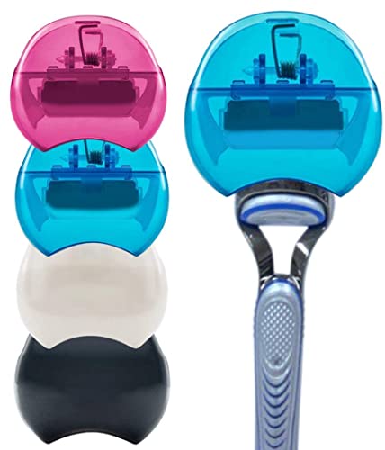 men and women safety razor holder - clip-on cover anti-rust blade razor protector travel size (4 pk white, black, pink, blue)