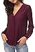 Urban CoCo Womens V Neck Ruffled Shoulder Business Causal Chiffon Blouse Button Down Shirts (Small, Wine Red)