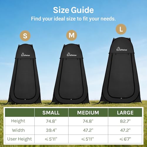 Wolfwise Pop Up Shower Tent, Portable Instant Changing Tent with Ventilation Window & Carry Bag, Privacy Bathroom Toilet for Beach, Camping & Outdoor, Width 39.4", Height 74.8", Black by Wolfwise - Image 2