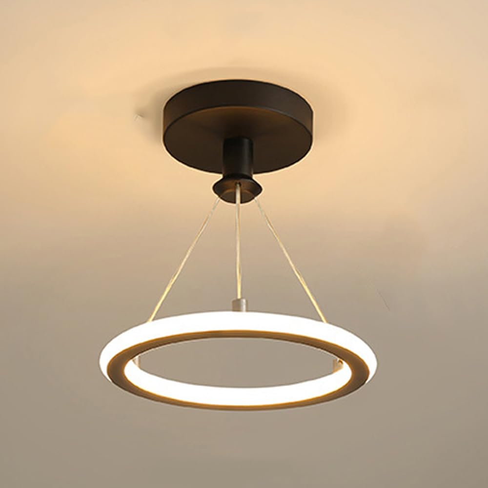 Mengjay Simple Modern Three Colour temperatures dimmable Pendant Light, Adjustable Height LED Ring Chandelier, Hanging Light Fixture for Dining Room Ceiling and Kitchen Island (Black)