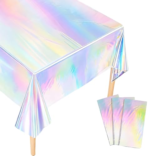 3 Pcs Iridescent Waves Tablecloths Ocean Wave Tablecloths 54 x 108Inch Disposable Plastic Ocean Blue Table Cloth Rectangle Table Covers Suitable for Beach, Holiday,Birthday Party Activities