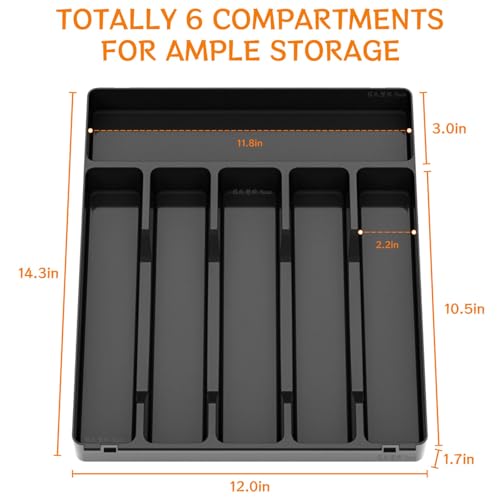 Yieach Silverware Drawer Organizer-Acrylic Utensil Tray for Kitchen,Silverware Dividers for Kitchen Drawers,Cutlery Drawer Organizer for Forks Knives Spoon Cutlery Storage(6 Slot,Black) - Image 2
