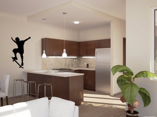 Sports Silhouette Wall Decals - Boy Skateboard 2 Silhouette - 12 Inch Removable Graphic #TOP3