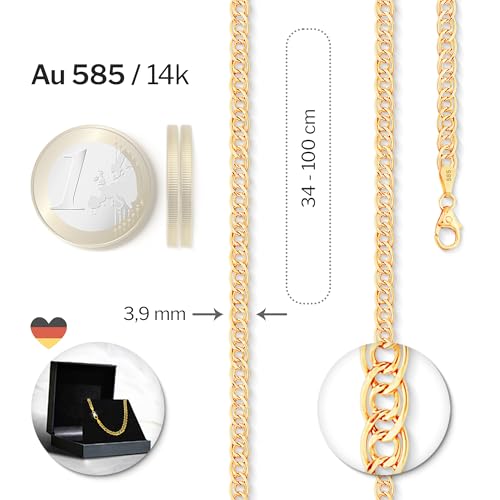 Łańcuszek dla mężczyźni, szerokość 3.9 mm, łańcuszek Podwójny łańcuszek krawężnikowy, z Żółte złoto próby 585/14 karatów, z zapięcie na karabińczyk z pętelką,długość 60 cm, waga 6 g