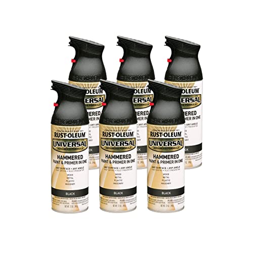 Rust-Oleum 245217-6PK Universal All Surface Hammered Spray Paint, 12 oz, Black, 6 Pack