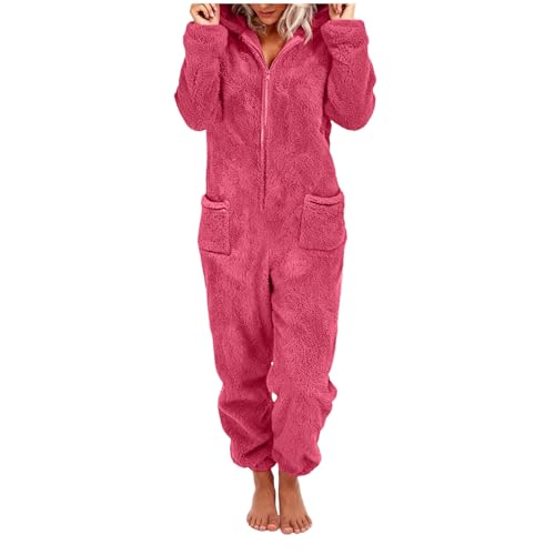 Générique Combinaison Pyjama Femme Pilou Pilou Hiver Chaud Polaire Zippée À Capuche Moelleux Combinaisons Une Pièce Peluche Loungewear Grenouillere avec Poches (L)