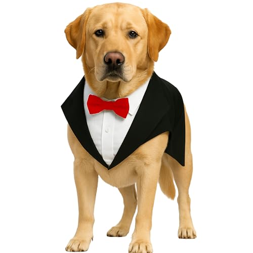 Image of Buraq Premium Dog Wedding Suit, Elegant Tuxedo with Bow Tie & Bandana, Comfortable, Washable Outfit for Dogs (L - Black)