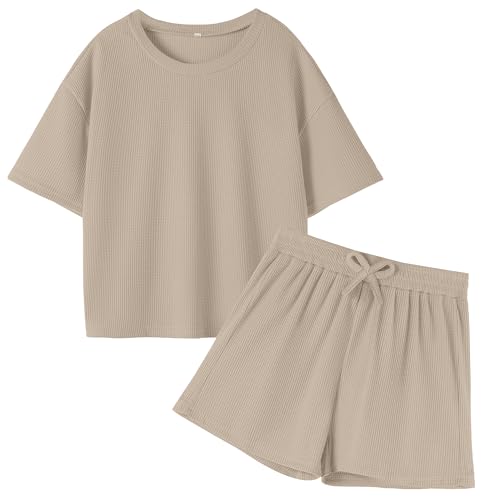 Image of DREAM BUS Girls T-Shirts and Shorts Set 2 Pieces Teen Girls Summer Matching Outfit Solid Trendy Clothes for Little Girl