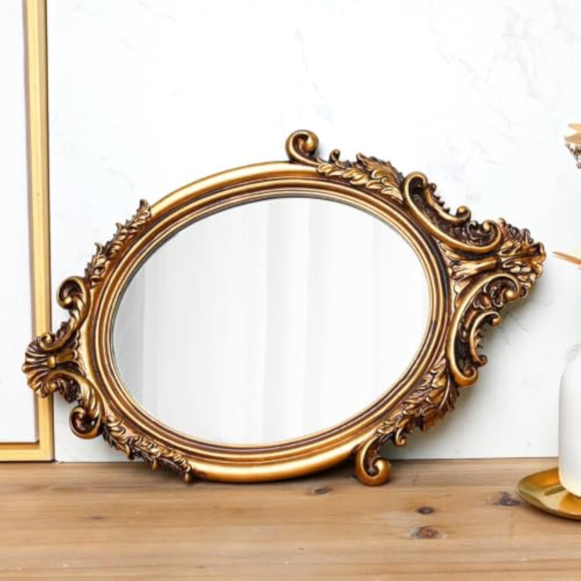 Baroque-Style Oval Mirror with Elegant Gold Frame