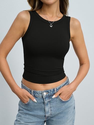 Image of Eachyes Womens Ribbed Crop Tank Tops High Neck Sleeveless Slim Fit Shirts Summer Casual Y2k Going Out Clothes 2026